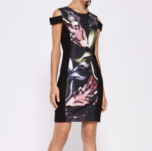 Ted Baker Black Floral Leaf Sheath Dress Size 1- US 4
